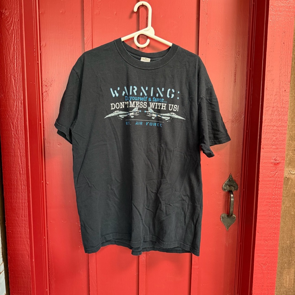 Air Force Anvil Black Tee with Blue Graphic